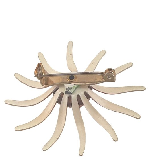 Vintage Orange and Red Enameled Flower Brooch 2 Inch 1960s - Picture 6 of 6